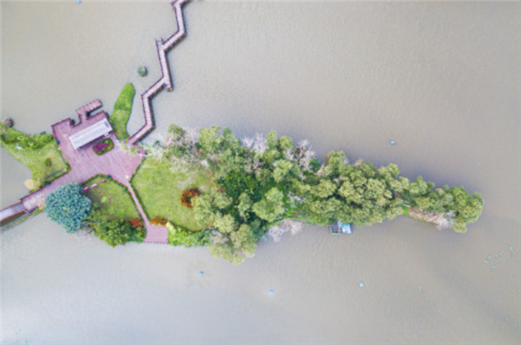 在海南省屯昌县拍摄的文赞生态湿地公园景色（无人机照片）。新华社记者 蒲晓旭 摄