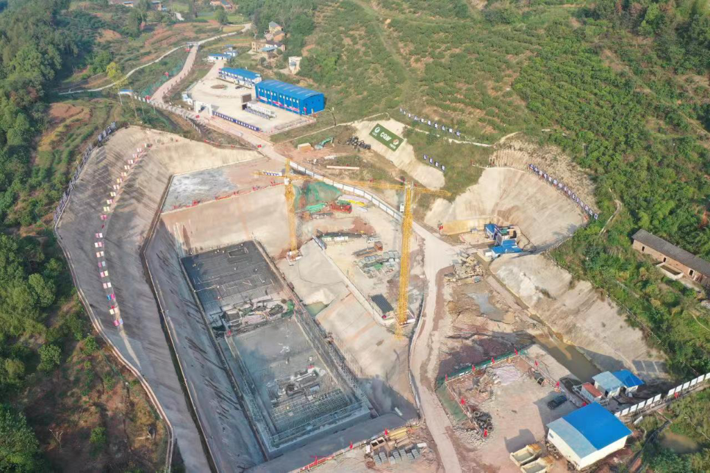 渝西水资源配置工程临江加压站泵房地基浇筑。重庆市水利局供图