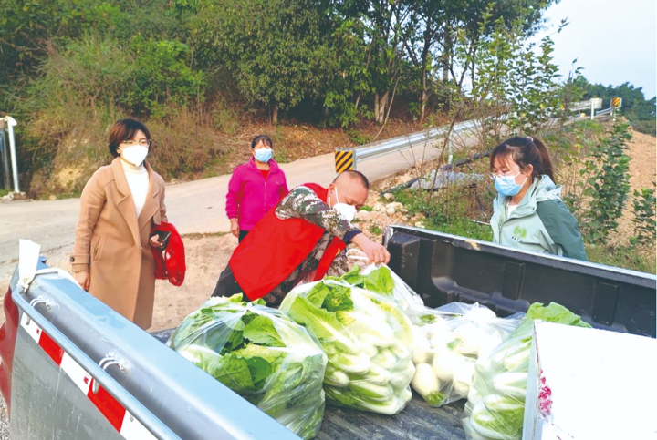 志愿者将新鲜蔬菜装车配送。记者  刘纪湄  摄