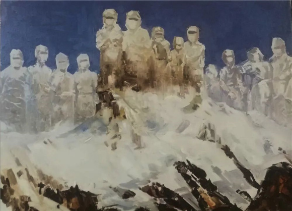 谢万明《众志成城》油画 谢万明《众志成城》油画