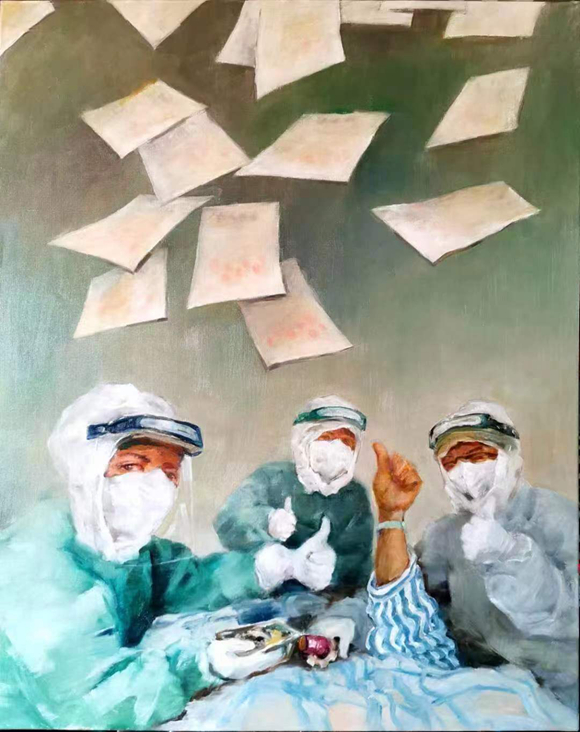 油画《一线》沈小东