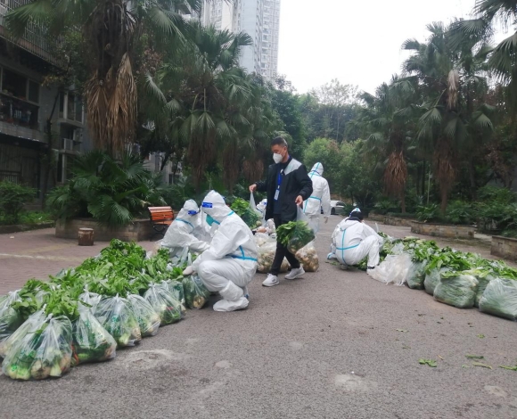 石马河司法所工作人员正在为群众配送蔬菜。江北区司法局供图 华龙网发