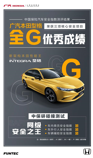 型格在中保研安全碰撞测试中获得核心指标三项全优成绩。 广汽本田供图 华龙网发