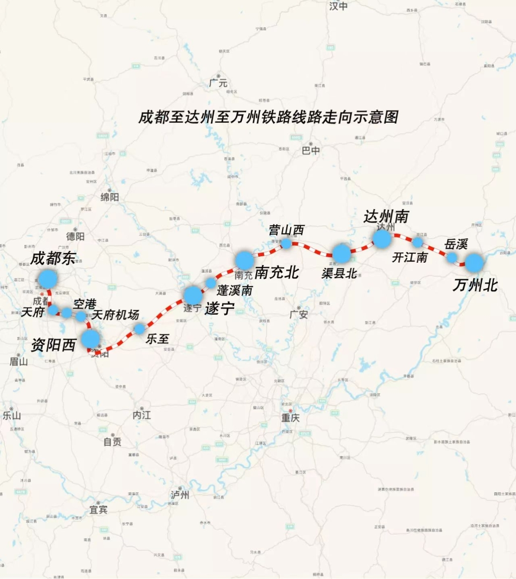 The map of the Chengdu-Dazhou-Wanzhou High-speed Railway.