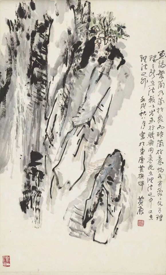 《简笔山水》96.4x58.2cm，1982年，黄原