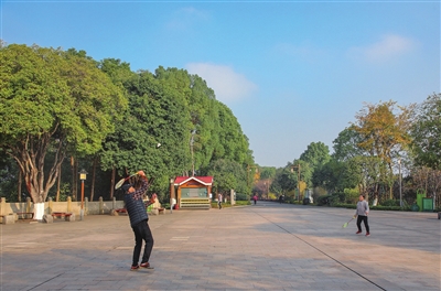 市民在鸿恩寺公园打球健身，尽享冬日美好时光。