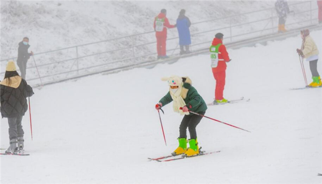 金佛山滑雪场，市民正在参加滑雪运动。特约通讯员 胡波 摄