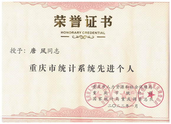 唐凤获得的荣誉证书。西部（重庆）科学城江津片区管委会供图 华龙网发