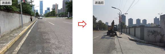 龙山大道华渝厂段人行道由0.8m改造为4.5米，实现人行空间连续。市住房城乡建委供图