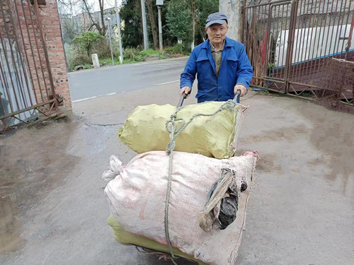 村民在收运废弃农膜。通讯员 王厚川  摄