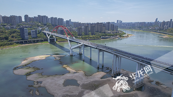 8月17日，菜园坝长江大桥下的部分江滩裸露。华龙网-新重庆客户端 首席记者 李文科 摄