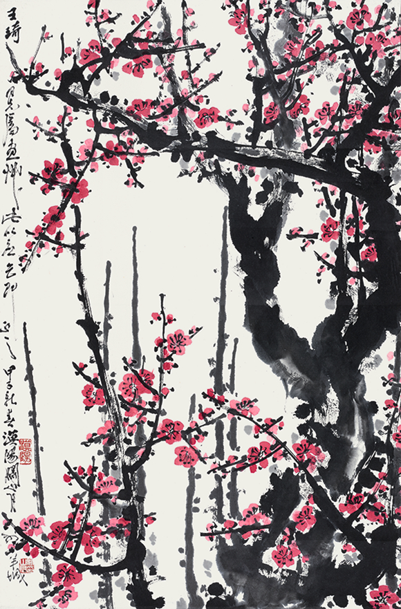 关山月《梅花》,45x68cm,1984年,国画