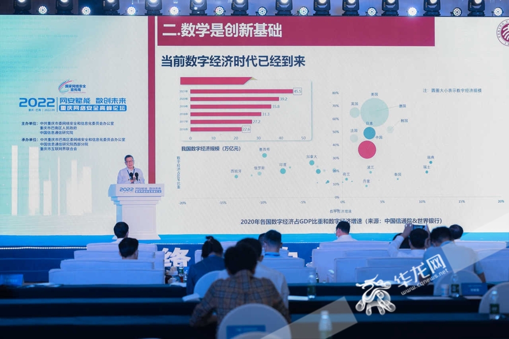 北京大学重庆大数据研究院副院长王涛带来题为《夯实数学基础 创新驱动发展》的演讲。  华龙网-新重庆客户端记者 崔迪 摄