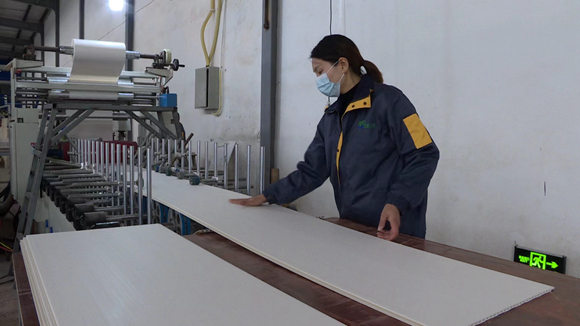 新型环保负离子墙地板材料生产线。重庆庆之都建材有限公司供图 华龙网发