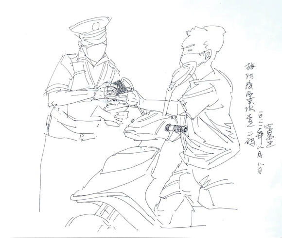 李永生钢笔速写作品《查二码》 46cm×53cm 2022年