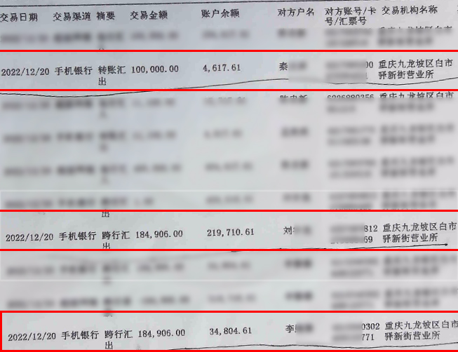 1转账记录。重庆高新区警方供图