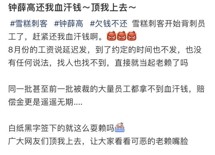 钟薛高回应欠薪:公司正在积极解决相关纠纷,目前运营一切正常3