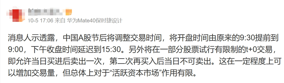 节后A股将延长交易时间,并试行T+0?沪深交易所辟谣!3