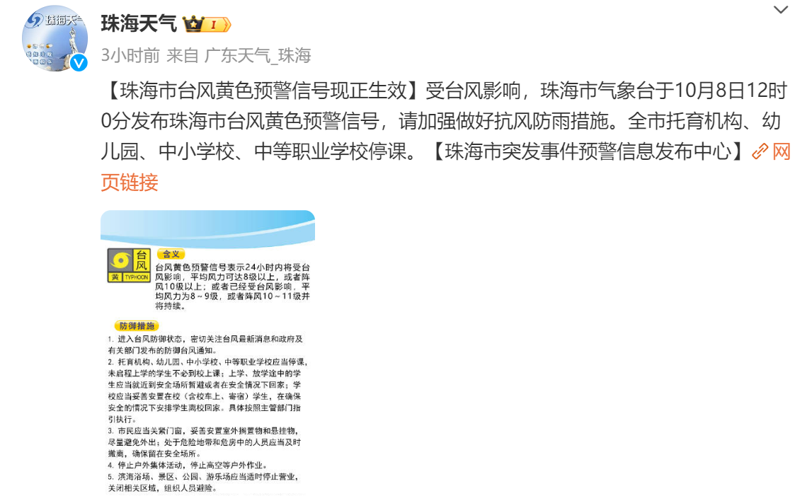 珠海中小学停课！台风“小犬”朝这里来了，粤港澳多地升级预警→4