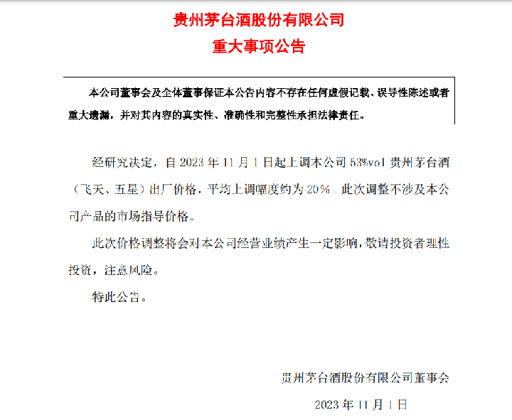 ​茅台一纸涨价令，股价应声大涨，市值增2000多亿3