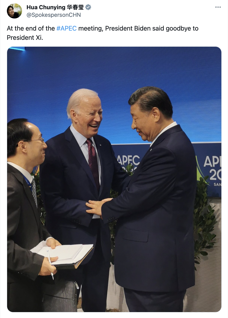 APEC会议结束时，拜登总统与习主席话别