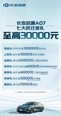 长安启源A07购车礼遇。 长安汽车供图 华龙网发