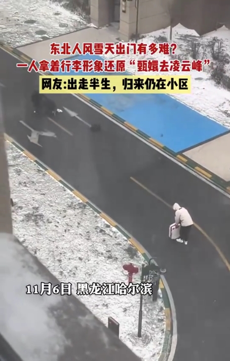 东北雪天出行还原“甄嬛去凌云峰” 东北大学生：暴雪天出门堪比取经1