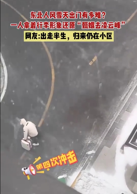 东北雪天出行还原“甄嬛去凌云峰” 东北大学生：暴雪天出门堪比取经2