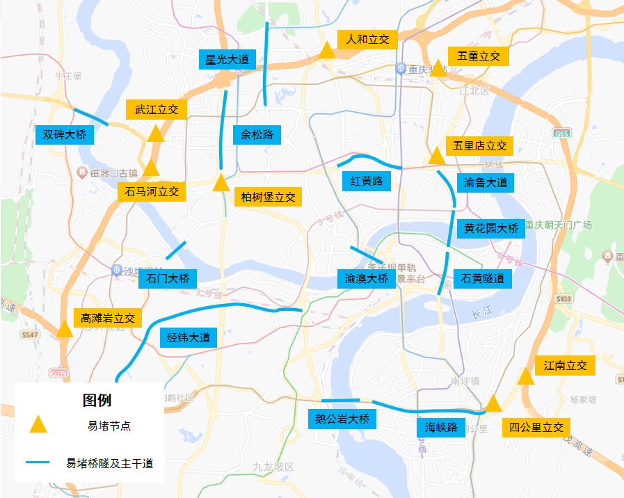 通勤出行易堵桥隧及干道节点。警方供图