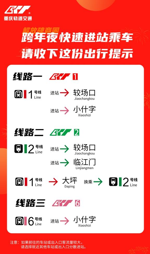 解放碑商圈31日晚→ 轨道交通、公交返程如何快速乘车？速看！2