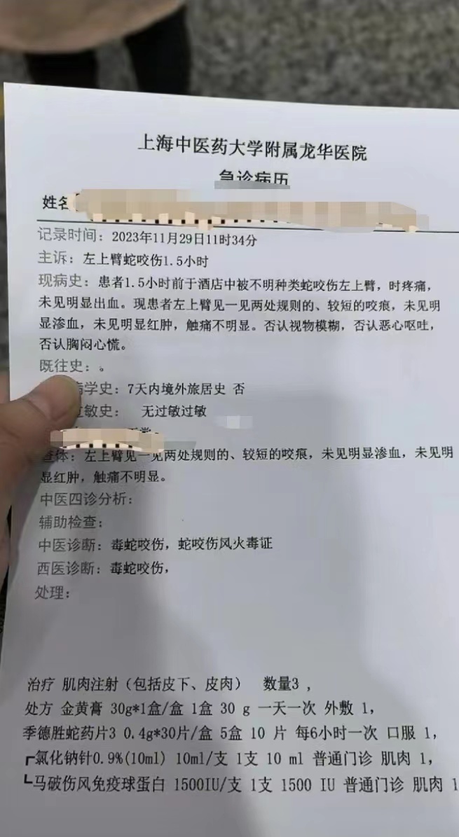 “花2500元住酒店被蛇咬”女子再发声：已获酒店诚恳致歉，达成初步和解3