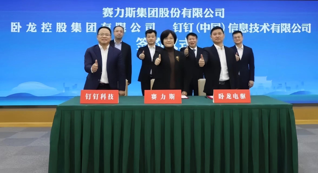 钉钉与赛力斯汽车、卧龙集团达成战略合作。受访者供图