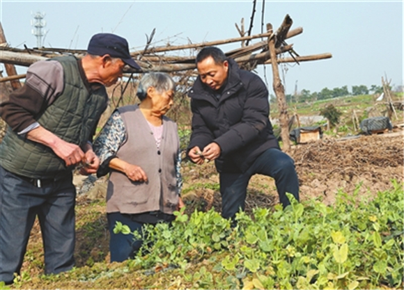 回龙坝镇农技人员为农户解决春耕难题。记者 郭晋 摄