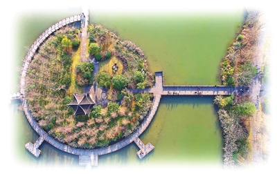 3双桂湖国家湿地公园，暖阳高照，不少市民在观光步道上赏景、游玩。记者 向成国 摄
