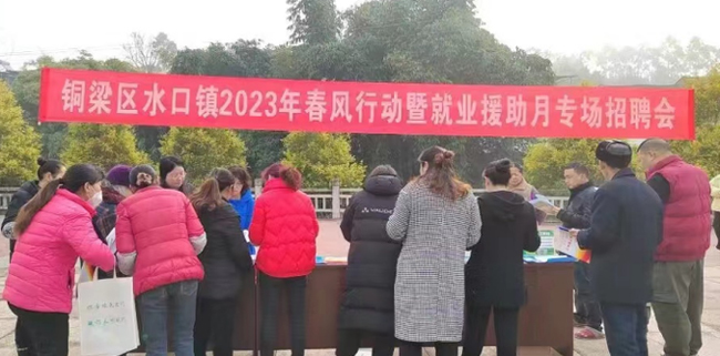 水口镇举行2023年春风行动暨就业援助月专场招聘会。铜梁区融媒体中心供图