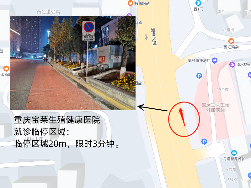 重庆宝莱生殖健康医院临停区域和停车要求。重庆江北警方供图