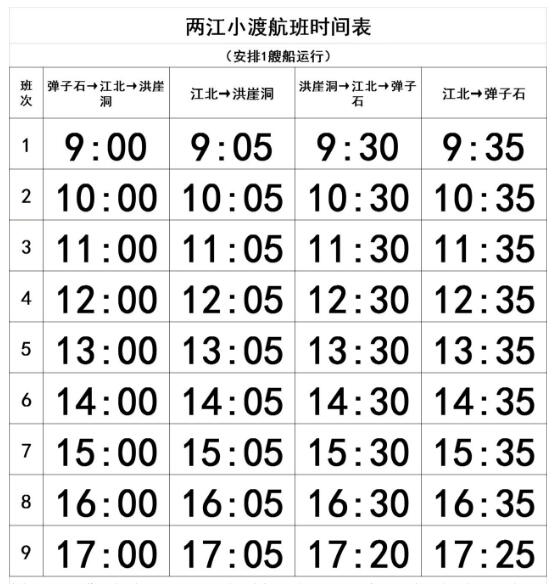 洪崖洞-江北-弹子石航线最新发班时刻表。受访者供图