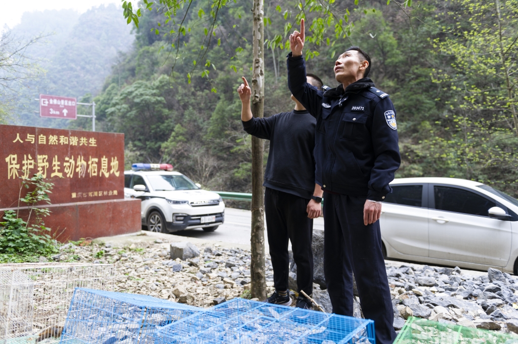 2寻找适合放生地点。重庆南川警方供图