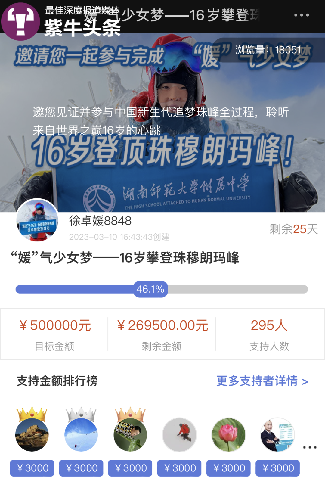 16岁女孩将挑战登顶珠峰，父亲朋友圈发起众筹50万助力女儿圆梦4