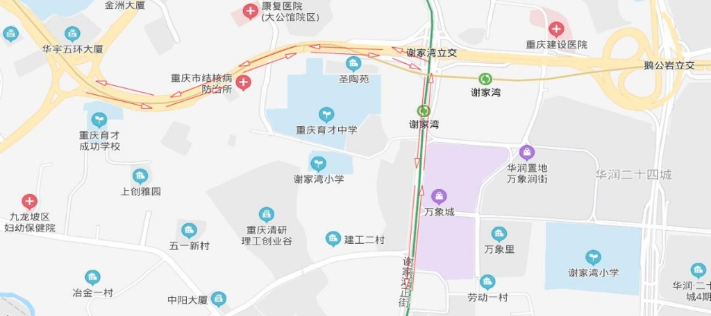 大公馆立交绕行改道示意图。重庆九龙坡警方供图