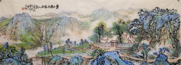 《青山绿水福禄人家138x69cm》
