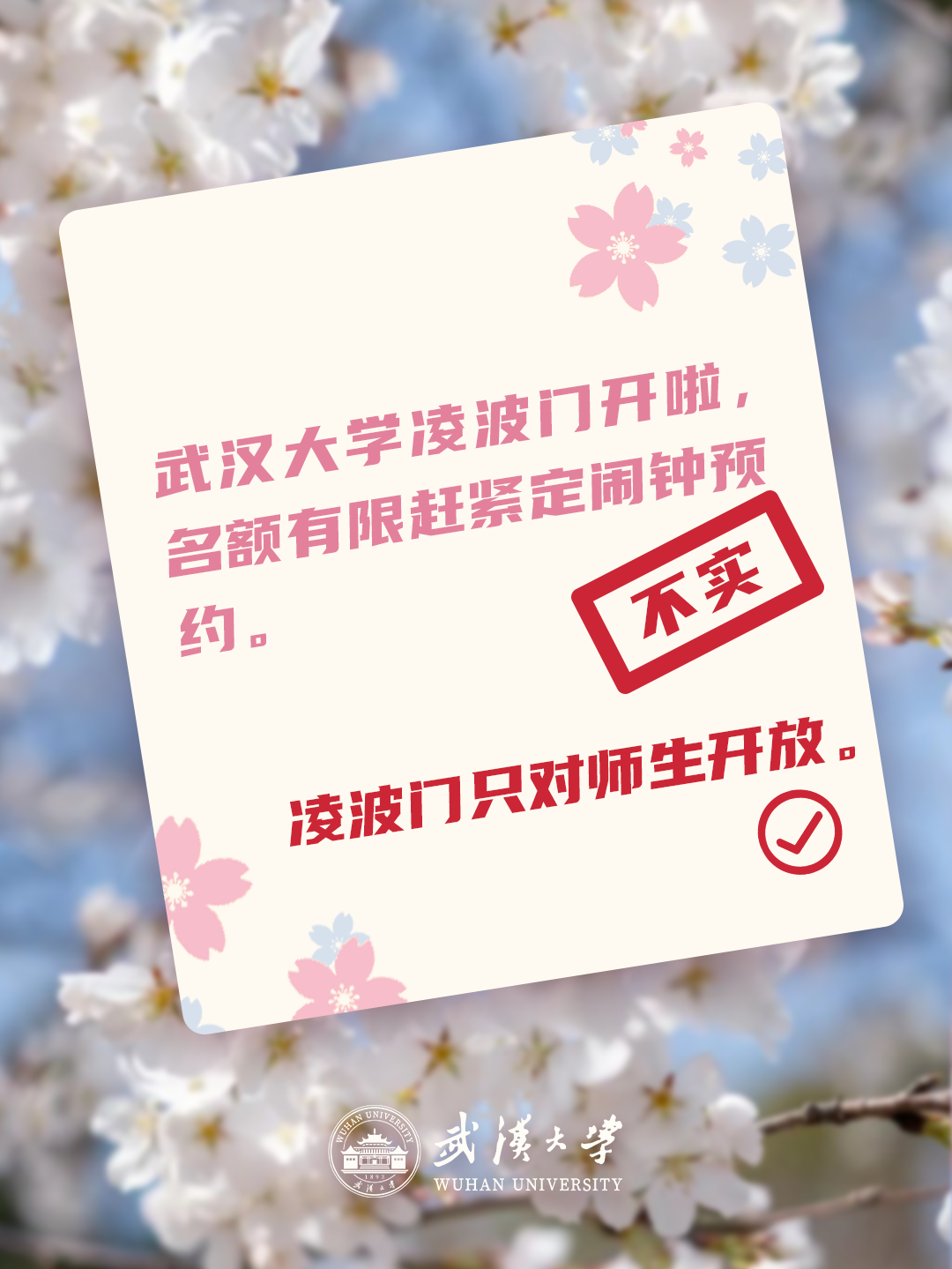 武汉大学辟谣多个网传赏樱消息：赏樱政策尚未发布，谨防黄牛4