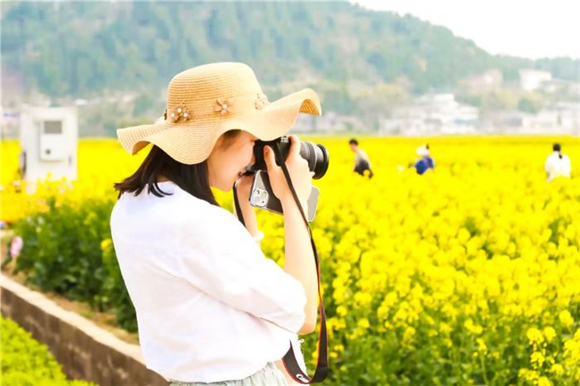 2游客拿起相机拍摄美丽花海。记者 张峻豪 刘文静 摄