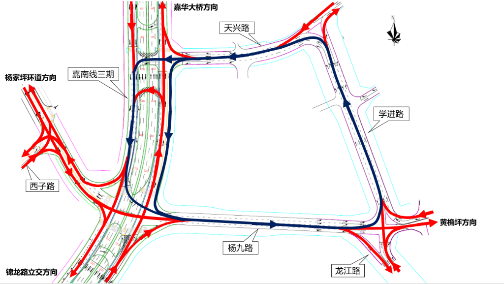 杨九路立交及滩子口片区单向交通组织调整示意图。重庆九龙坡警方供图