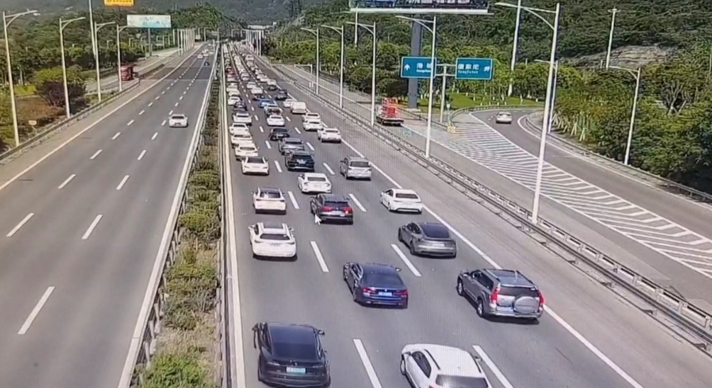 沪渝高速出城方向车流量较大。受访者供图