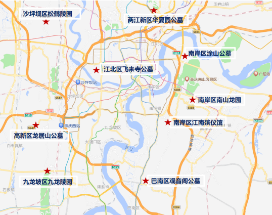 中心城区易堵公墓（陵园）分布图。警方供图