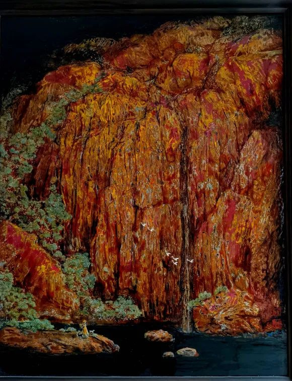 冯才志 巴山白鹭行 漆画,100x80cm