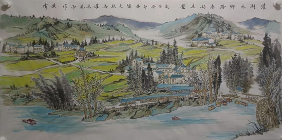 3黄伟《灌湖水乡》 国画 136cmX68cm