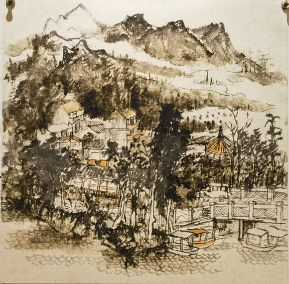 7张朝平《灌湖印象1》 国画 45cmx45cm