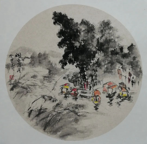 4谢承官《烟雨灌湖》国画 50cmx50cm